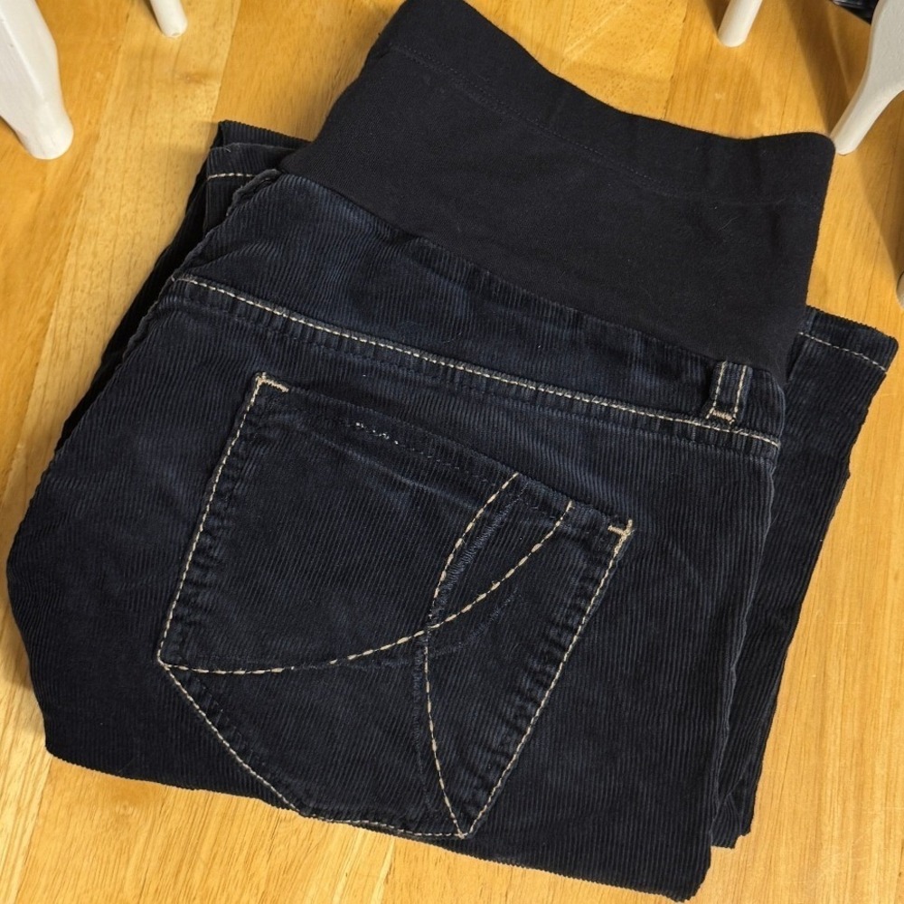 It Jeans Women Maternity Corduroy Pants 31 Short Navy Blue Full‎ Panel Boot Cut